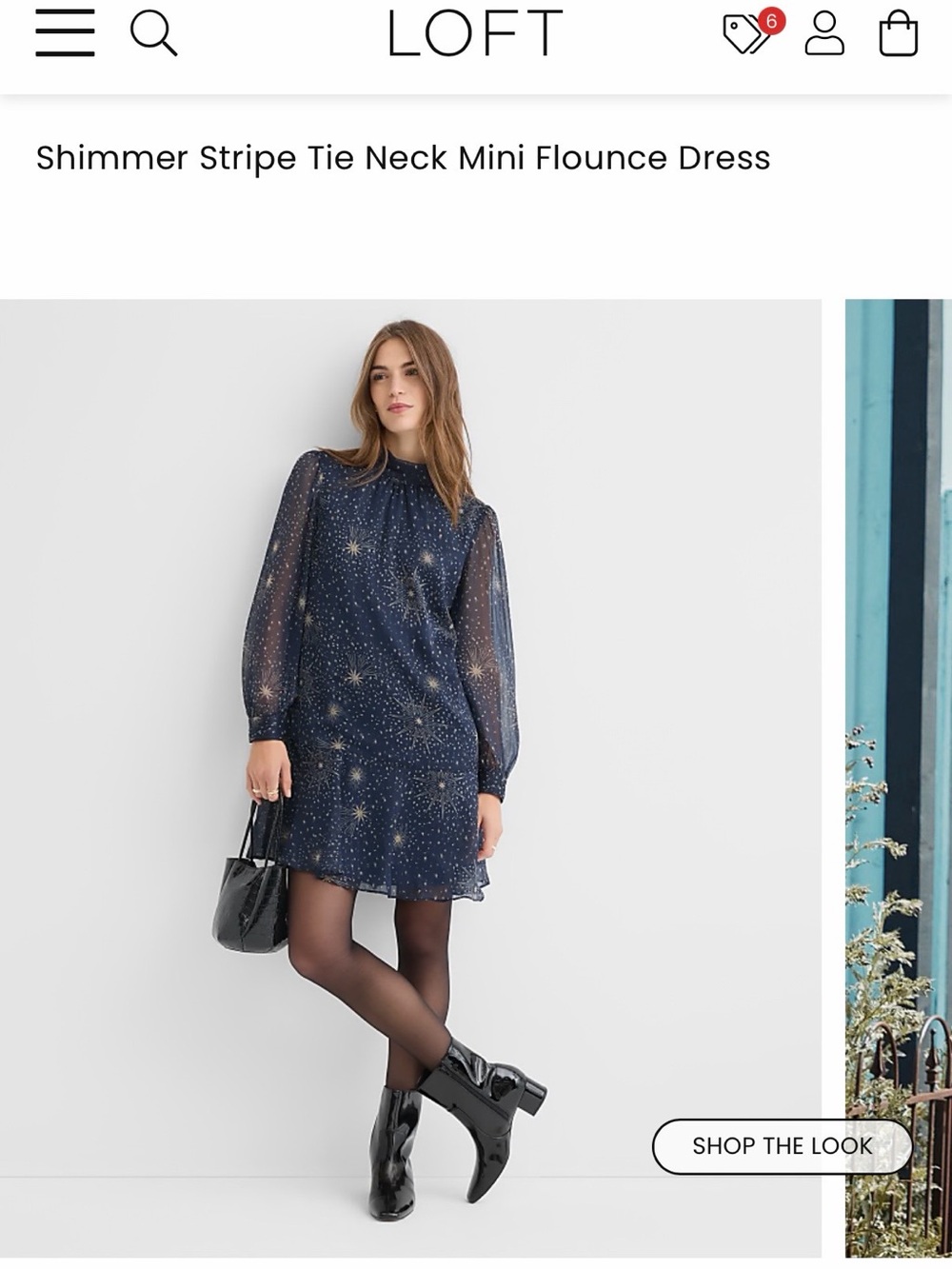LOFT Navy Star-Print Tie-Neck Mini Dress